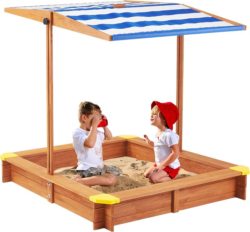 Photo 1 of (Incomplete - Parts Only) Kid's Sandbox with Cover, Cedar Wood Sandpit w/ Adjustable Canopy for Outdoor Backyard Play
