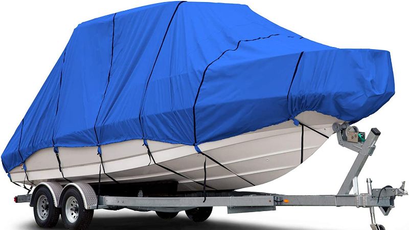 Photo 1 of (Used) Budge B-620-X8 Blue 24'-26' Long (Beam Width up to 106") 600 Denier Waterproof Breathable Hard/T-Top Boat Cover

