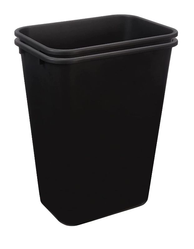 Photo 1 of AmazonCommercial 10 Gallon Commercial Office Wastebasket, Black, 2-Pack
