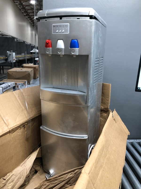 Photo 2 of (Major Damage - Parts Only) Andoer Water Dispenser with Built-In Ice Maker, 2 in 1 Loading Water Cooler, Hot & Cold Water, Child Safety Lock, Silver
