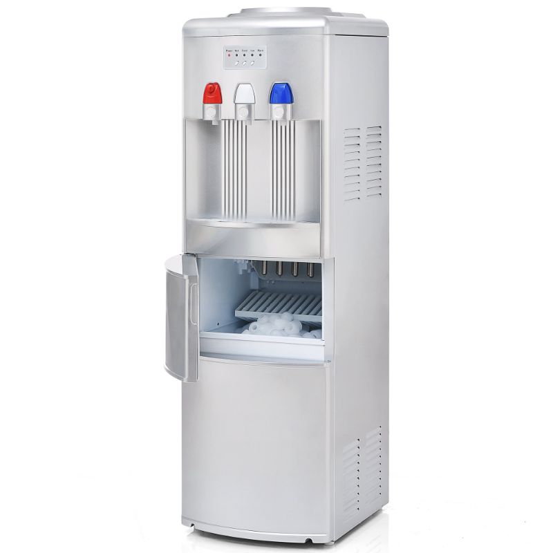 Photo 1 of (Major Damage - Parts Only) Andoer Water Dispenser with Built-In Ice Maker, 2 in 1 Loading Water Cooler, Hot & Cold Water, Child Safety Lock, Silver
