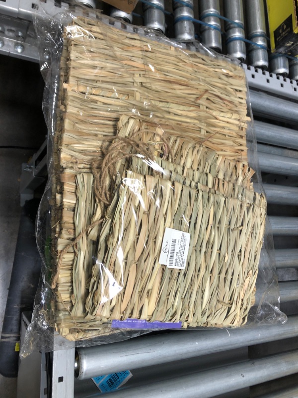 Photo 1 of (Combo Pack) Edible Natural Grass Hideaway with Woven Grass Mat Beds - Handcrafted Grass House with Bed Mat for Rabbits and Guinea Pigs - Extra Large 14”x11”x10” Foldable Toy Hut with Openings
