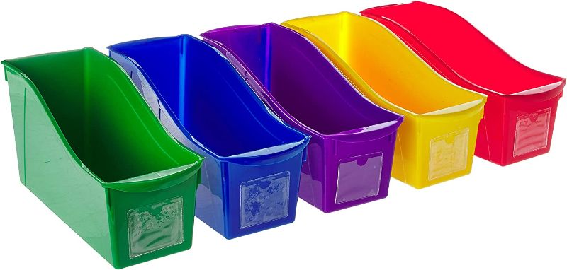 Photo 1 of (3-Pack)Storex Interlocking Book Bins, 5 1/3 W x 14 1/3 L x 7 H, 5 Color Set, Plastic (70105U06C)
