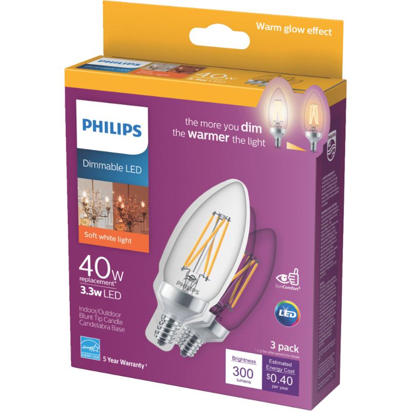 Photo 1 of 4 BOXES OF Warm Glow 3pk 40wba11 Wg LED Bulb 540773 Pack of 3 (12 BULBS TOTAL)