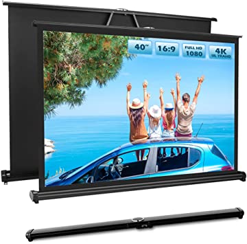 Photo 1 of 40" Inch Portable Projection Screen16:9 Small Retractable Floor Standing Mobile Tabletop Screen with Stand Lightweight Carry & Durable for Schools Meeting Indoor Outdoor