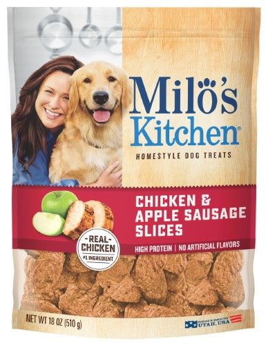 Photo 1 of 2 BAGS OF Milo's Kitchen Chicken & Apple Sausage Slices Dog Treats, 18-oz Bag