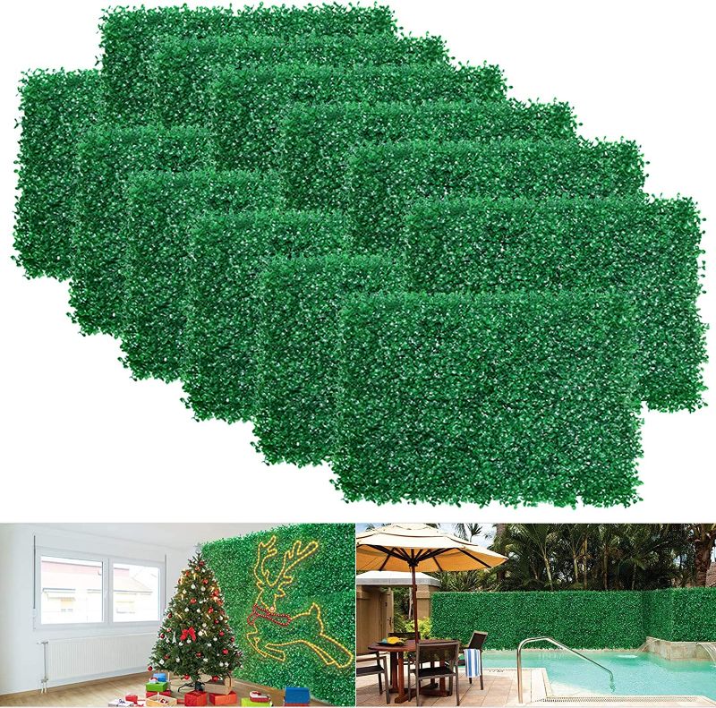 Photo 1 of 12pcs Boxwood Panels - 24"x16" Artificial Faux Hedge Plant for 31 SQ Feet Per Boxwood Hedge Set - Use for UV Protection Indoor Outdoor, Fence Privacy Screen, Grass Wall, Greenery Backdrop