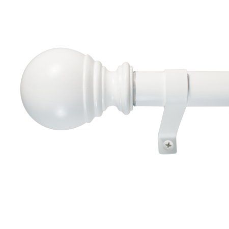 Photo 1 of 36 in. - 72 in. Single Curtain Rod in White with Ball Finial
