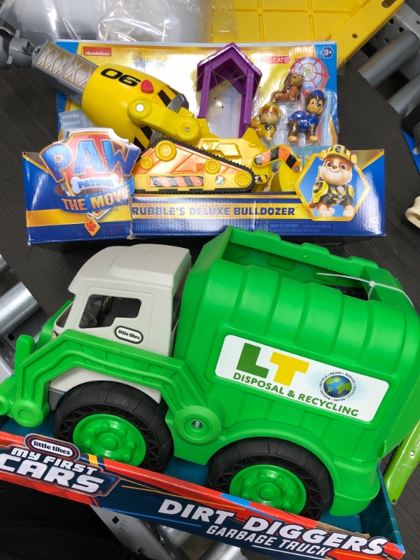 Photo 3 of BUNDLE OF (2 ITEMS)PAW Patrol: The Movie Rubbles Deluxe Bulldozer, DIRT DIGGER GARBAGE TRUCK LITTLE TIKES 