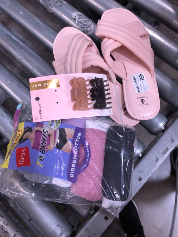 Photo 1 of BUNDLE OF (3 ITEMS) SANDELS SIZE 10-- JAW CLIPS -- HANES BRIEFS SIZE 9 PACK OF 5