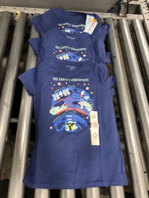 Photo 2 of Girls' 'Earth's Atmosphere' Short Sleeve Graphic T-Shirt - Cat & Jack™ Blue (SIZE S) ( 3 PACK)

