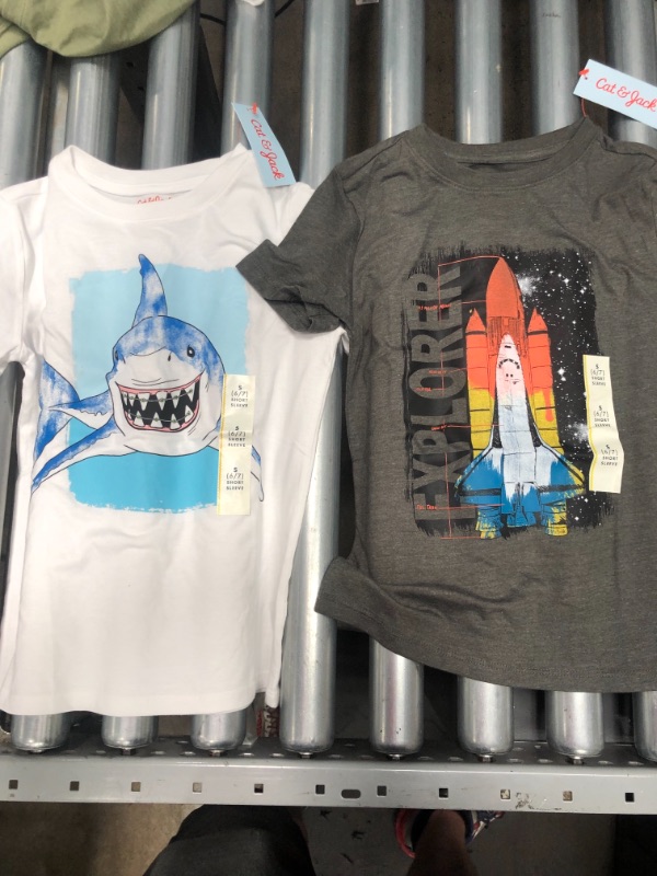 Photo 4 of (BUNDLE OF 4 KIDS GRAPHIC TEES SIZED YOUTH SMALL 6/7) 3 ROCKET EXPLORER SHIRTS AND ONE SHARK