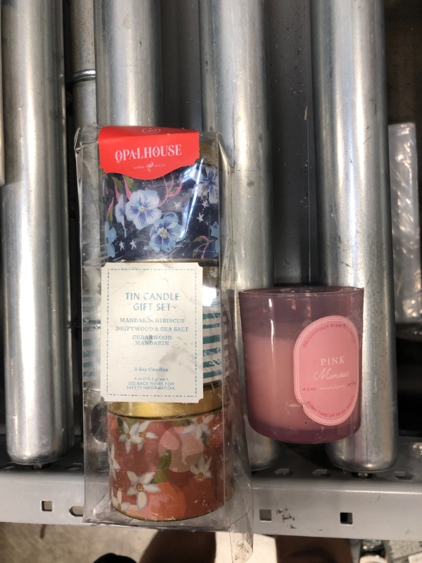 Photo 2 of 2 ITEM BUNDLE ))) 4oz Mini Grab Tin Candle with Patterned Wrap Label Gift Set Fresh and Herbal - Opalhouse + 4.5oz Lidded Glass Candle Pink Mimosa 