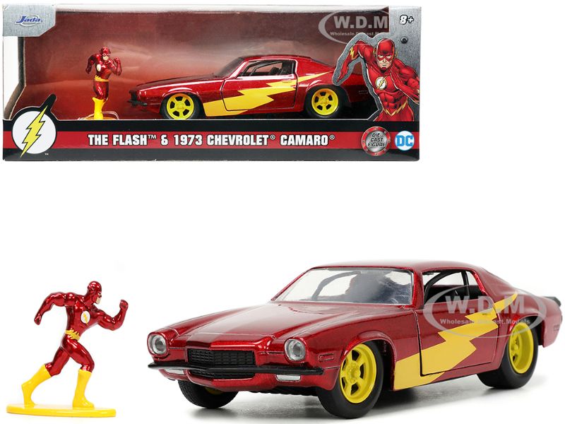 Photo 1 of **COMES WITH 2**
1973 Chevrolet Camaro Red Metallic with the Flash Diecast Figurine "DC Comics" Series "Hollywood Rides" 1/32 Diecast Model Car by Jada
