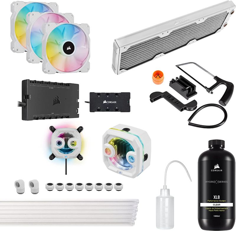 Photo 1 of Corsair Hydro X Series iCUE XH303i RGB PRO Custom Cooling Kit (Hardline CPU Cooling Loop, CPU Water Block, Compact Pump/Reservoir Combo, Radiator, 3x RGB Fans, iCUE Software) White CX-9070007-WW
