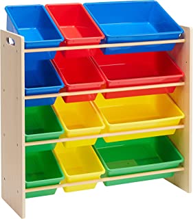 Photo 1 of Amazon Basics Kids Toy Storage Organizer with 12 Plastic Bins - Natural Wood with Bright Bins
