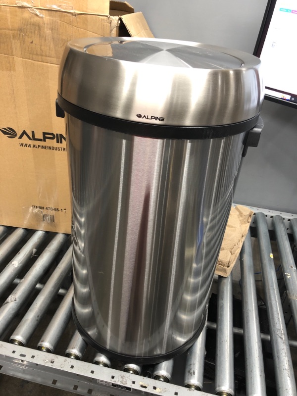 Photo 2 of Alpine Industries Commercial Trash Can with Swing Lid Stainless Steel 17 Gallon 470-65L-1