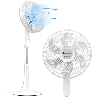 Photo 1 of Comfort Zone CZST180WT Stand Fan-6 Blades, 30% Stronger Air Flow, Tri-Curve Grill for Less Noise-180° Adjustable Tilt, 3-Speed Button Control, 18-inch, White
