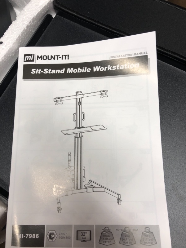 Photo 2 of Mount-It! Adjustable Mobile PC Workstation for Dual Monitors | Mobile Standing Computer Cart with Adjustable Keyboard Tray and CPU Holder | Rolling Computer Desk Fits Monitors 13 to 32 Inches
