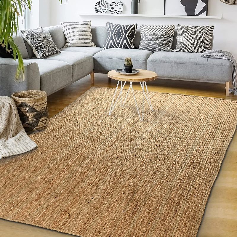 Photo 1 of  Handcrafted Farmhouse Jute Accent Rug (8 ft x 10 ft) - Soft & Comfortable Jute Area Rug - Natural Jute Rug to Bring a Sense of Peace & Relaxation – Jute Rugs for Living Room
