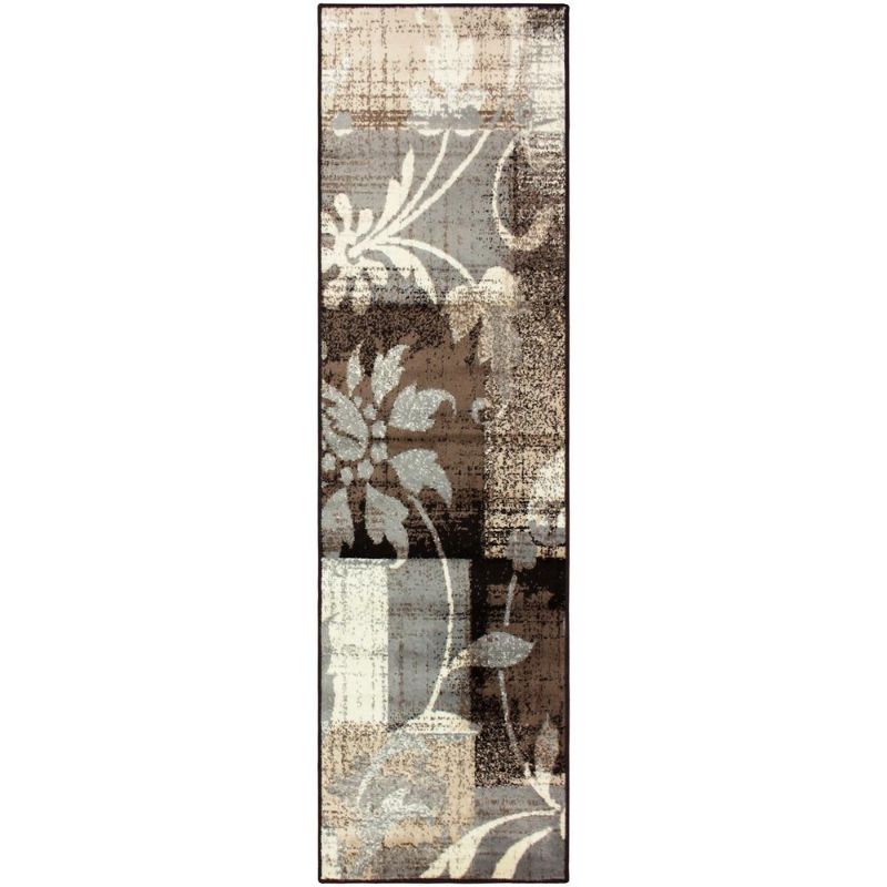 Photo 1 of SUPERIOR Pastiche Chocolate 2 Ft. 7 in. X 12 Ft. Floral Patchwork Polypropylene Area Rug, Brown
