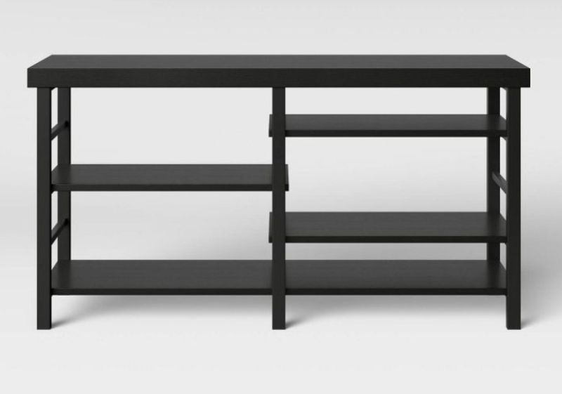 Photo 1 of Adjustable Storage TV Stand for TVs up to 50" Black Wood Grain Finish - Room Essentials™

