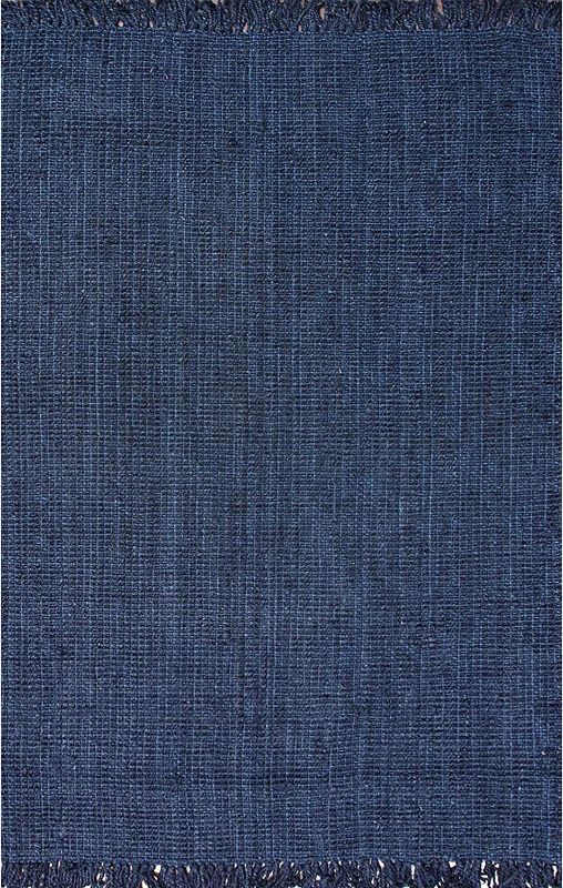 Photo 1 of Chunky Natural Jute Farmhouse Area Rug, 4' x 6', Navy Blue
