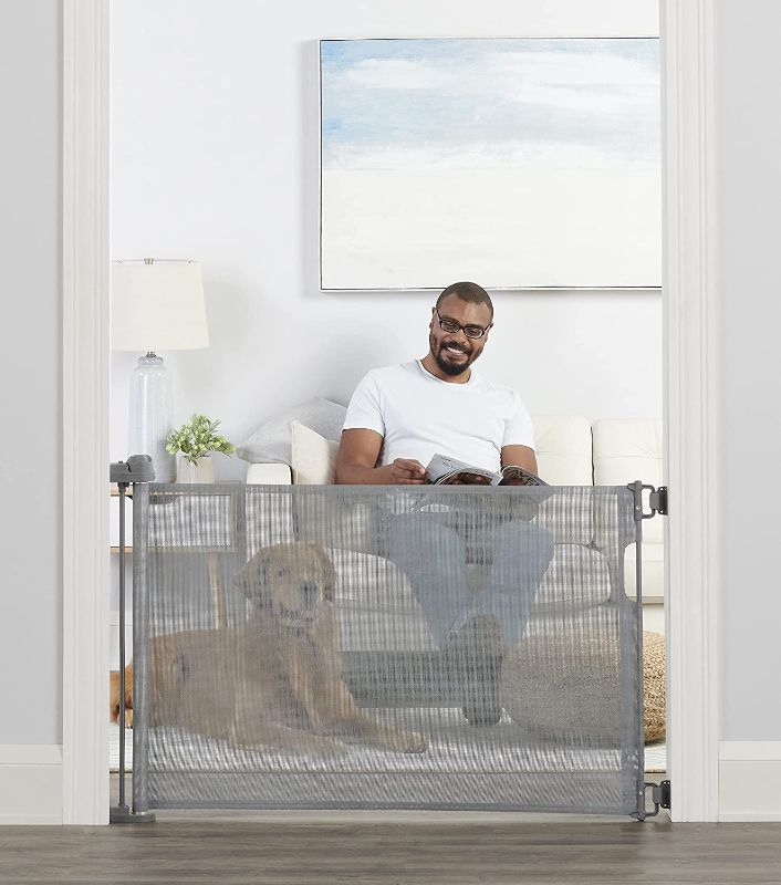 Photo 1 of Carlson Extra Wide Retractable Pet Gate, Gray, Includes Mounting Hardware
