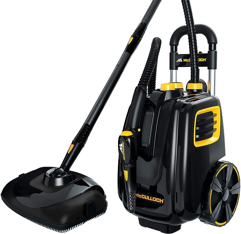 Photo 1 of McCulloch MC1385 Deluxe Canister Steam Cleaner with 23 Accessories, Chemical-Free Pressurized Cleaning for Most Floors, Counters, Appliances, Windows, Autos, and More, 1-(Pack), Black

**MISSING COMPONENTS **TESTED, POWERS ON