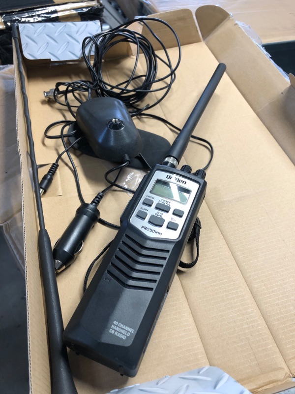 Photo 2 of Uniden PRO501TK Pro-Series 40-Channel Portable Handheld CB Radio, Two-Way Emergency Radio, includes High-Gain Magnet Mount Antenna, Auto Noise Limiter, NOAA Weather, and Full Channel Scan
