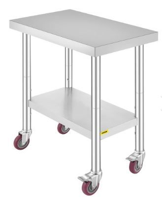 Photo 1 of (DENTED/BENT TABLE AND FRAME) 30"x18" Kitchen Work Table With Wheels Shelving Rolling Adjustable Undershelf
