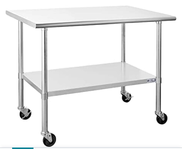 Photo 1 of (MAJOR DENTS) Hally Stainless Steel Table for Prep & Work 30 x 48 Inches with Caster Wheels