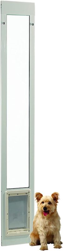 Photo 1 of (COSMETIC DAMAGES) Ideal Pet Products Aluminum Pet Patio Door, Adjustable Height 77-5/8" To 80-3/8", 7" x 11.25" Flap Size, White
