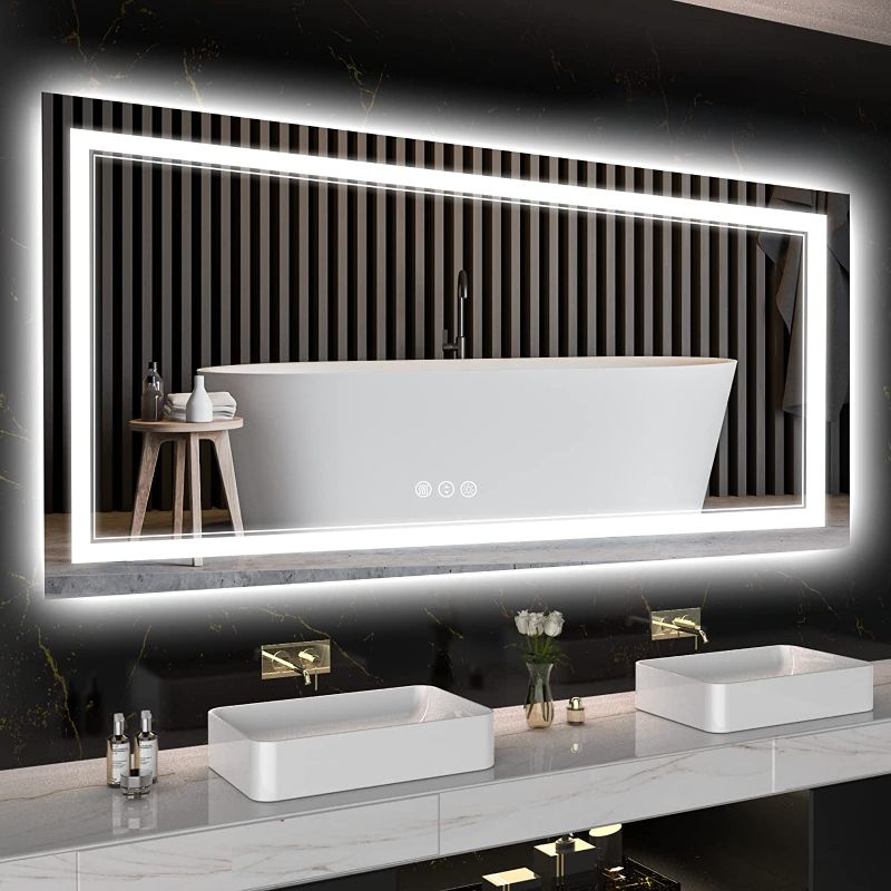 Photo 1 of ***DAMAGED  CONNER***
ISTRIPMF 72 x 32 Inch LED Bathroom Mirror with Lights, Backlit and Front Lighted Bathrooom Vanity Mirror for Wall ,Anti-Fog, Dimmable, Memory,Shatterproof
