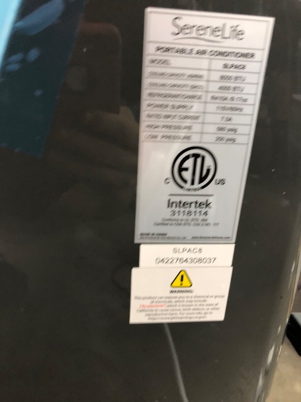 Photo 2 of (MISSING REMOTE/MANUAL; NOT FUNCTIONING COOLING) Portable Electric Air Conditioner Unit - 900W 8000 BTU Power Plug In AC Cold Indoor Room Conditioning System w/ Cooler, Dehumidifier, Fan, Exhaust Hose, Window Seal, Wheels, Remote - SereneLife SLPAC8