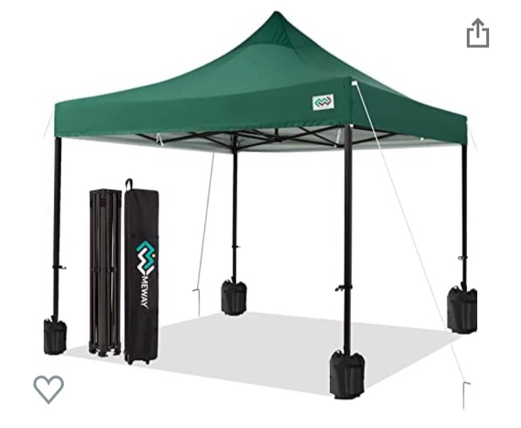 Photo 1 of (DENTED LEG) MEWAY Upgraded Pop Up Canopy Tent 10x10FT, Heavy Duty Outdoor Canopy with Roller Bag,4 Sand Bags,Dark Green