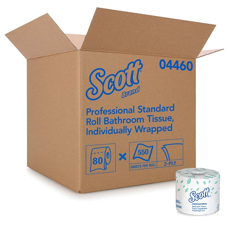 Photo 1 of **Missing Some Rolls** Scott Essential Professional Bulk Toilet Paper for Business (04460), Individually Wrapped Standard Rolls, 2-PLY, White, 80 Rolls / Case, 550 Sheets / Roll
