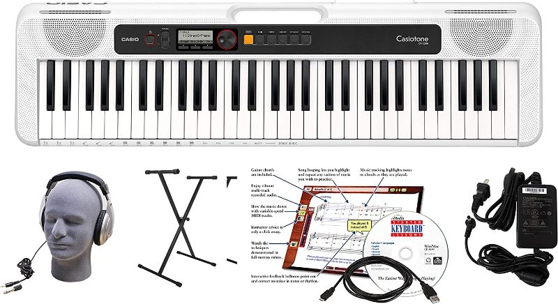 Photo 1 of **MINOR DAMAGE TO HEADPHONES*** Casio CT-S200WE 61-Key Premium Keyboard Package with Headphones, Stand, Power Supply, 6-Foot USB Cable and eMedia Instructional Software, White (CAS CTS200WE EPA)
