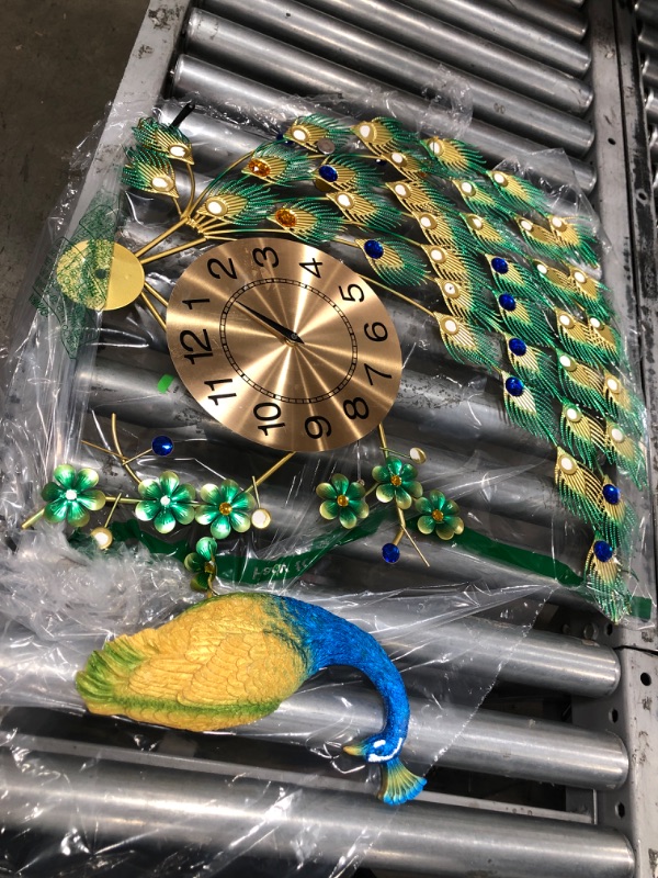 Photo 2 of *MINOR DAMAGE**MISSING GEMS** PEACOCK GOLD CLOCK