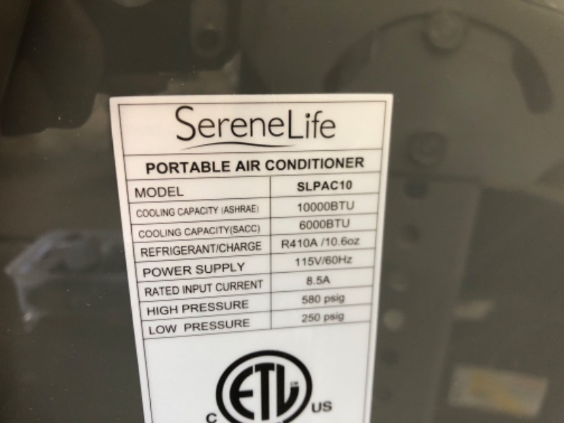 Photo 1 of SereneLife SLPAC10 Portable Air Conditioner Compact Home AC Cooling Unit with Built-in Dehumidifier & Fan Modes, Quiet Operation, Includes Window Mount Kit, 10,000 BTU, White
