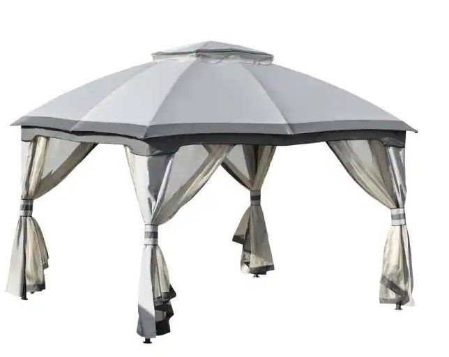 Photo 1 of *incomplete missing components*- 10 ft. x 12 ft. Grey Outdoor Patio Gazebo Canopy with Zippered Mesh Sidewalls and Arched Roof
