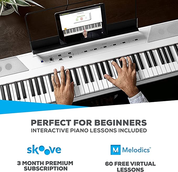 Photo 1 of Alesis Recital – 88 Key Digital Piano Keyboard with Semi Weighted Keys, 5 Voices, Piano Lessons