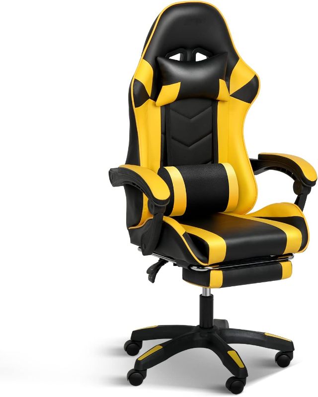 Photo 1 of *INCOMPLETE* YSSOA FNGAMECHAIR01 Gaming Office High Back Computer Ergonomic Adjustable Swivel Chair with Headrest and Lumbar Support, with footrest, Black/Yellow
