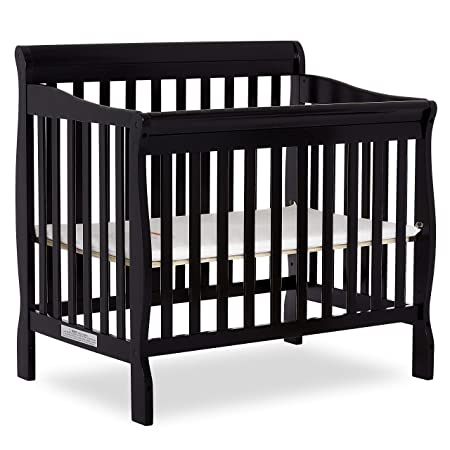 Photo 1 of Dream On Me Aden 4-in-1 Convertible Mini Crib in Black, Greenguard Gold Certified & American Baby Company Portable/Mini-Crib Sheet, Blue, for Boys and Girls, Pack of 1
