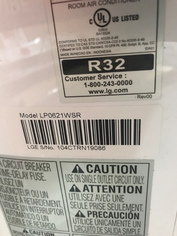 Photo 6 of LG 6,000 BTU (DOE) / 8,000 BTU (ASHRAE) Portable Air Conditioner, Cools 250 Sq.Ft. (10' x 25' room size), Quiet Operation, LCD Remote, Window Installation Kit Included, 115V
