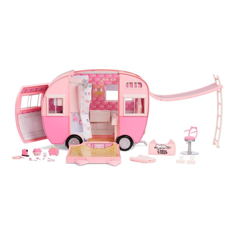 Photo 1 of Na Na Na Surprise Kitty-Cat Camper, Pink Toy Car Vehicle Doll Playset for Fashion Dolls with Cat Ears and Tail, Opens to 3 Feet Wide for 360 Play and 7 Play Areas
