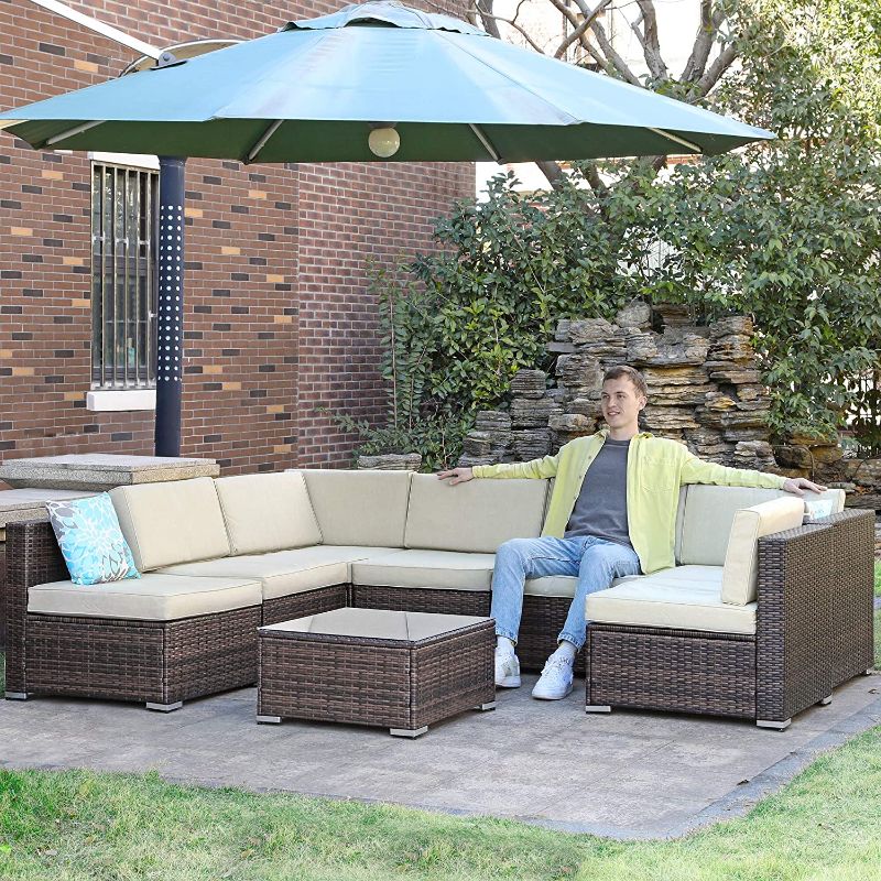 Photo 1 of *INCOMPLETE BOX 1 OF 3* YITAHOME 8 Piece Outdoor Patio Furniture Sets, Garden Conversation Wicker Sofa Set, and Patio Sectional Furniture Sofa Set with Coffee Table and Cushion for Lawn, Backyard, and Poolside, Brown
