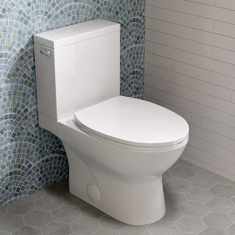Photo 1 of *INCOMPLETE MISSING TANK* Swiss Madison Well Made Forever SM-2T230, Caché Two-Piece Elongated Toilet Left Side Flush Handle Toilet 1.28 gpf
