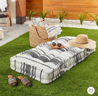 Photo 1 of 24" x 52" Variegated Stripe Indoor/Outdoor French Floor Cushion Dark Gray/Cream - Hearth & Hand™ with Magnolia

