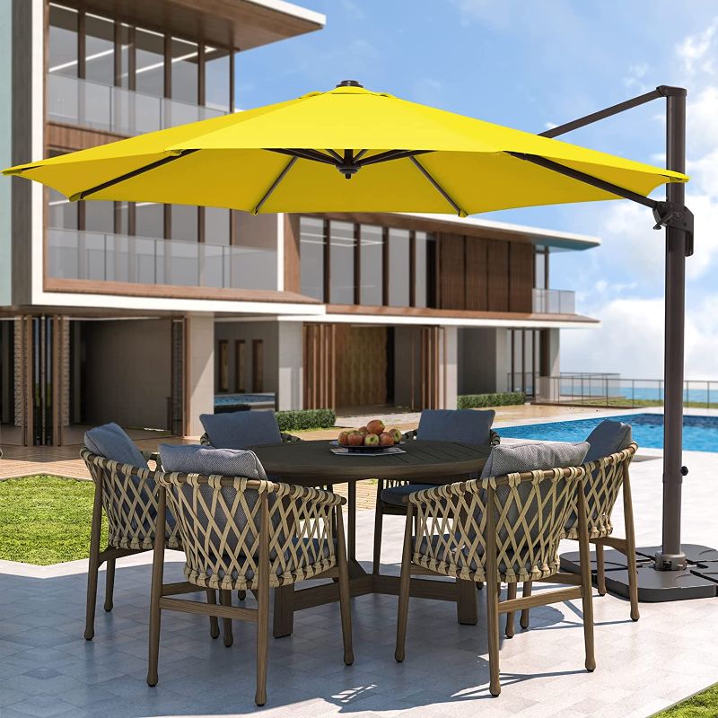 Photo 1 of **MISSING BASE**
JEAREY ALEX 9 FT Patio Cantilever Umbrella Outdoor Offset Market Hanging Umbrellas for Deck & Garden, Yellow

